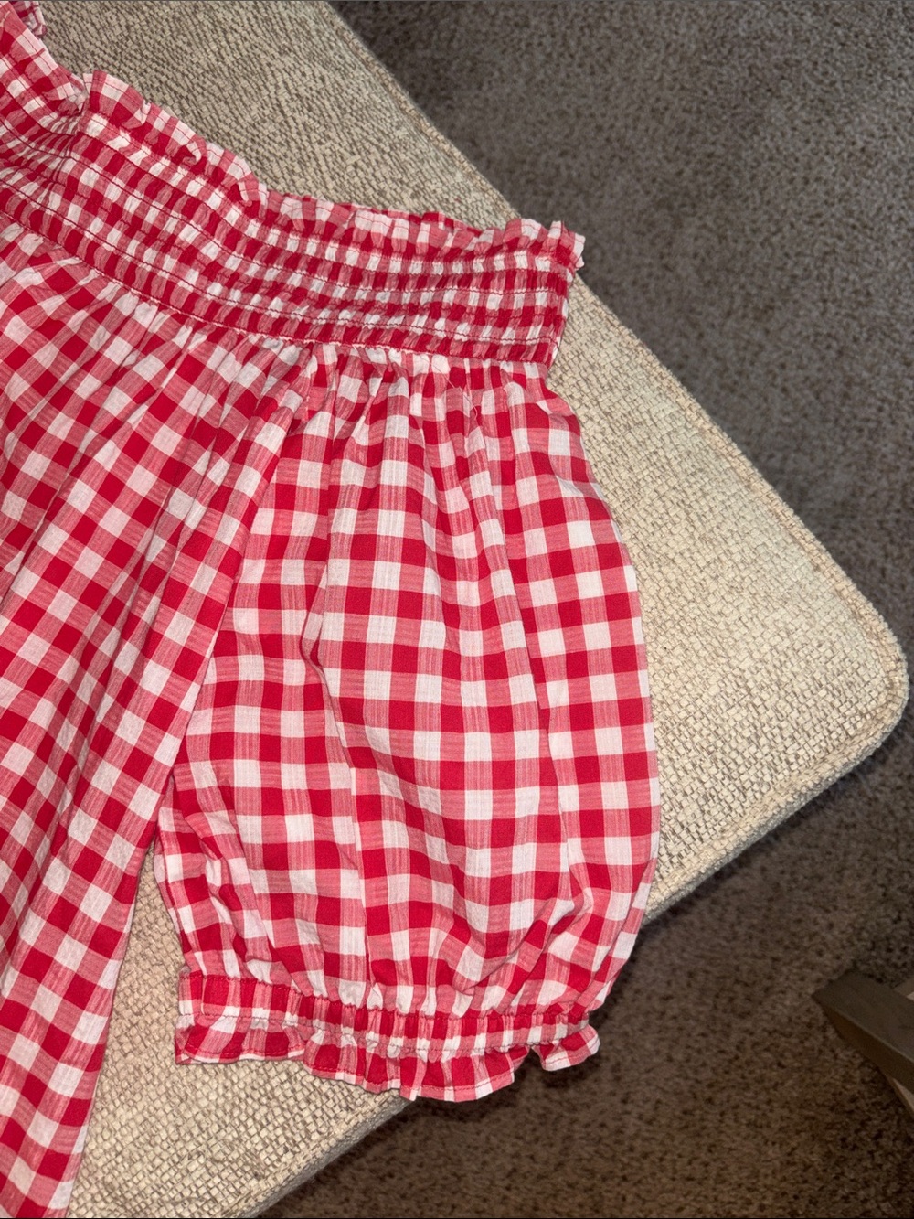 LOFT Red and White Gingham Off-the-Shoulder Blouse - Picture 2 of 4